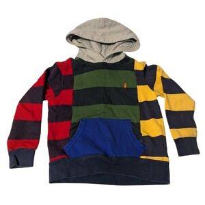 Polo Ralph Lauren Boy's Small‎ 8 Multicolor Stripe Fleece Lined Pullover Hoodie
